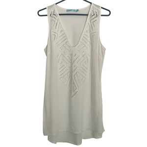 Solitaire Swim Womens Beach Cover Up Cut Out V-Neck L White Boho Resort